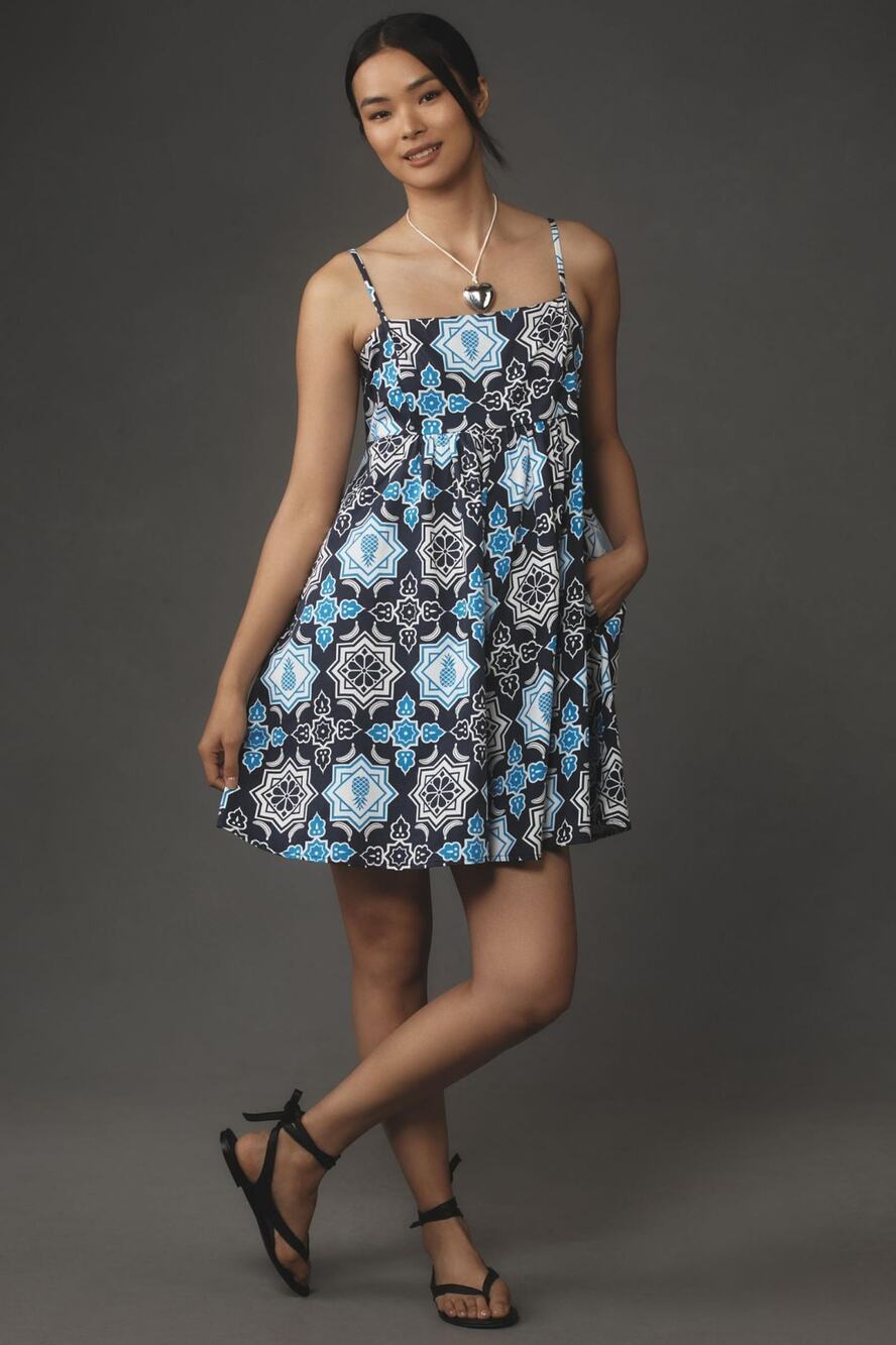New Anthropologie Hutch Bandeau Romper $160 LARGE Blue Pineapple Smocked